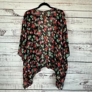 Nymphe Los Angeles Black Multi Color Boho Floral Sheer Kimono Womens ONE SIZE